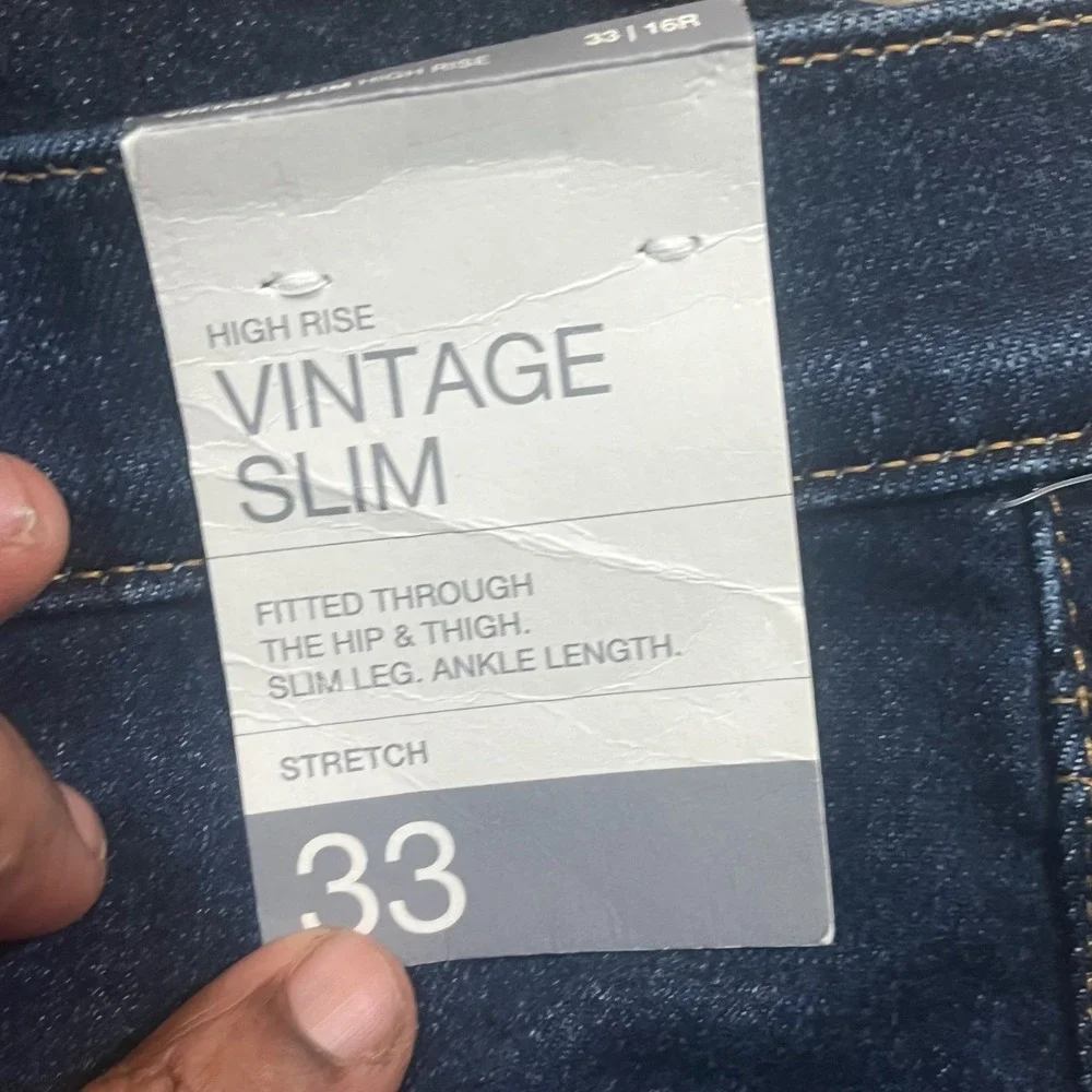 NEW Gap Vintage Slim High Rise Jeans Womens 33 16R Indigo Blue Stretch Ankle